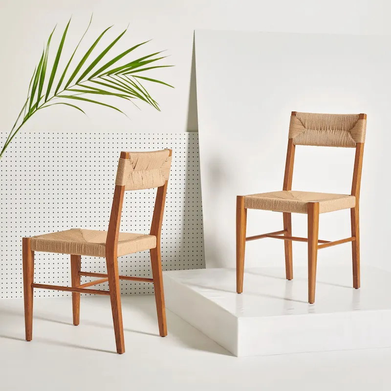 Woven Rattan Dining Chairs (Set of 2) — 16.3