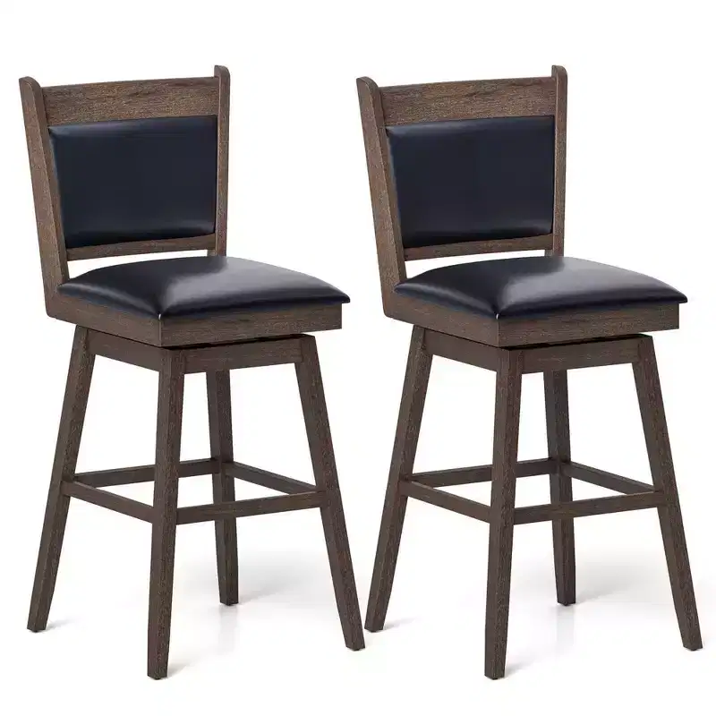 29 Swivel Bar Stools Set of 2 with Back Rubber Wood Legs Sturdy Footrest