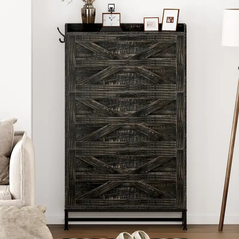 Narrow Shoe Cabinet with 2 Drawers – Gray