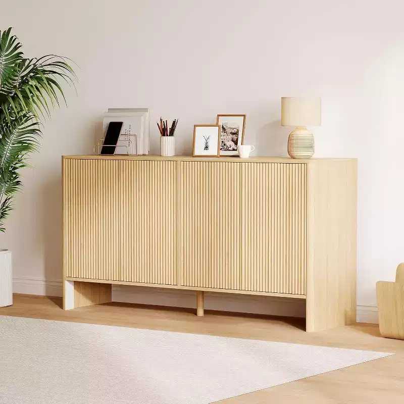 58 Sideboard Buffet Cabinet with Storage,Farmhouse Fluted Coffee Bar Cabinet for Dining Room,Living Room,Curved Design Modern Wood Console Table