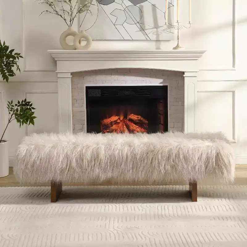 Christopher Knight Home Elara Modern Long-Haired Faux Wool Upholstered Bench
