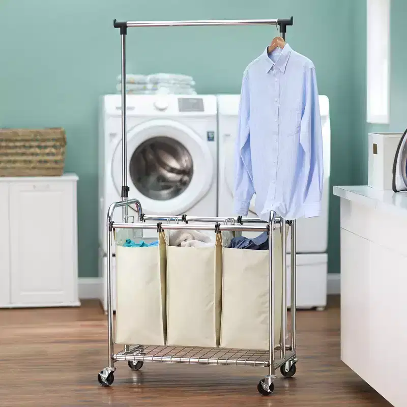 3-Bag Laundry Sorter with Clothes Rack