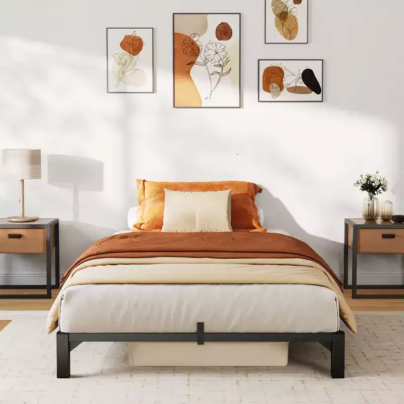 Heavy Duty Metal Twin Bed Frame with Storage Space, 14 Inch, No Box Spring, Black
