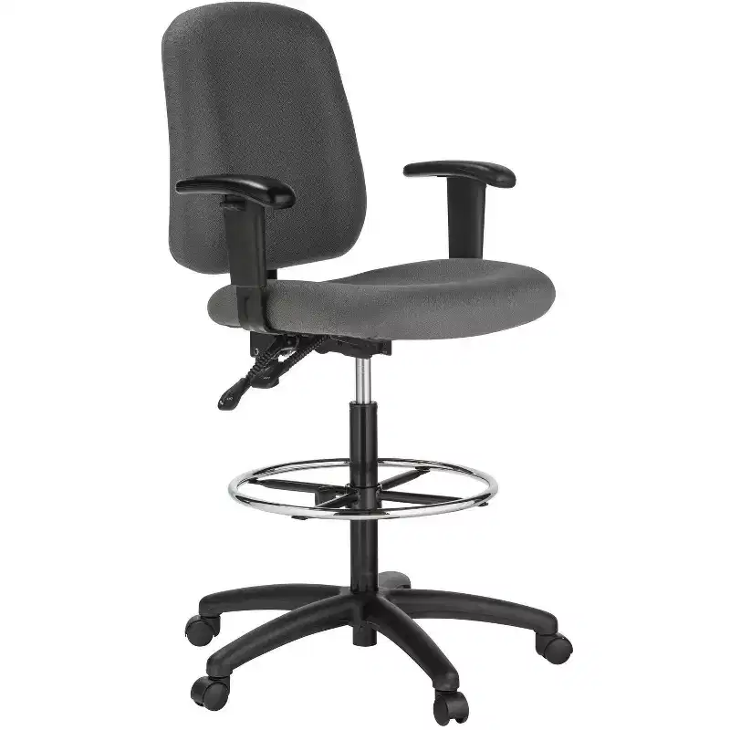 Harwick Contoured Dual Function Drafting Stool With Arms - Gray Fabric