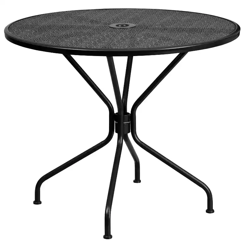 Emma and Oliver Commercial Grade 35.25 RD Indoor-Outdoor Steel Patio Table - Umbrella Hole