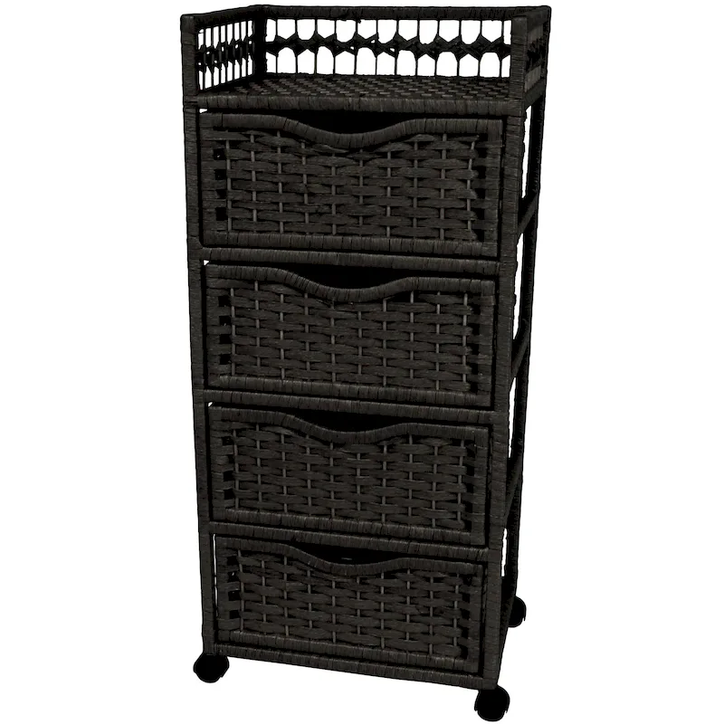 Natural Fiber Wheeled 4-drawer Chest of Drawers - 17.25W x 12.50D x 38.25H