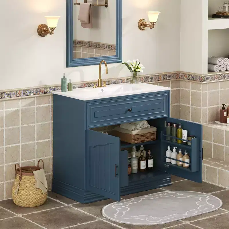 36 Bathroom Vanity Sink Combo with Storage, Wood Bathroom Cabinet with Soft Closing Doors and Shelf