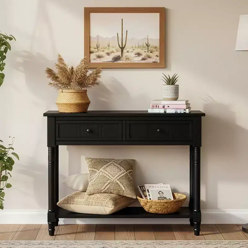 GDFStudio Darren Traditional Entryway Console Table with 2 Drawers and Bottom Shelf