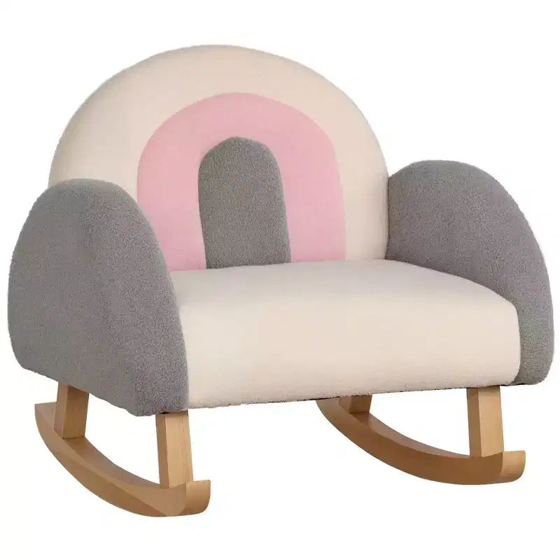 Kids Rocking Sofa Chair with Solid Wooden Frame & Faux Lamb Fleece