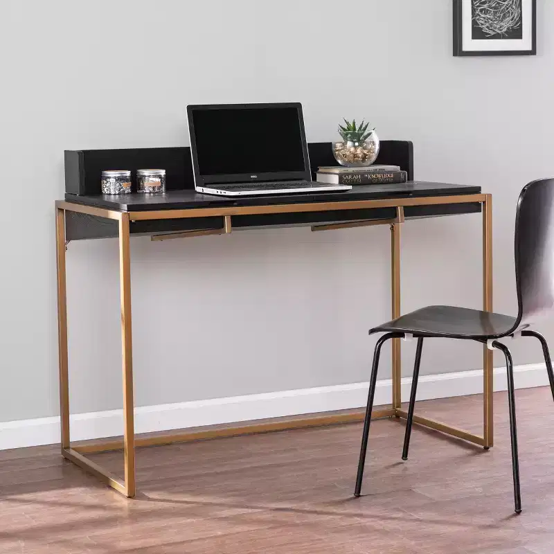 Flip-Top Desk with Hidden Storage Compartment, Black, Home Office