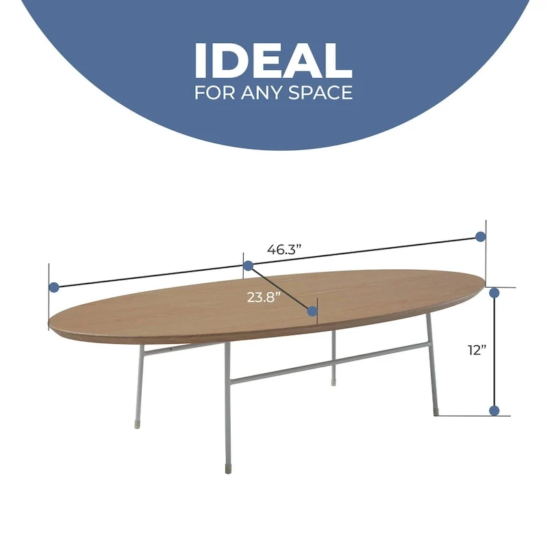 Modern Oval Accent Coffee Table with Powder-Coated Steel Frame for Living Room, Bedroom & Home Office
