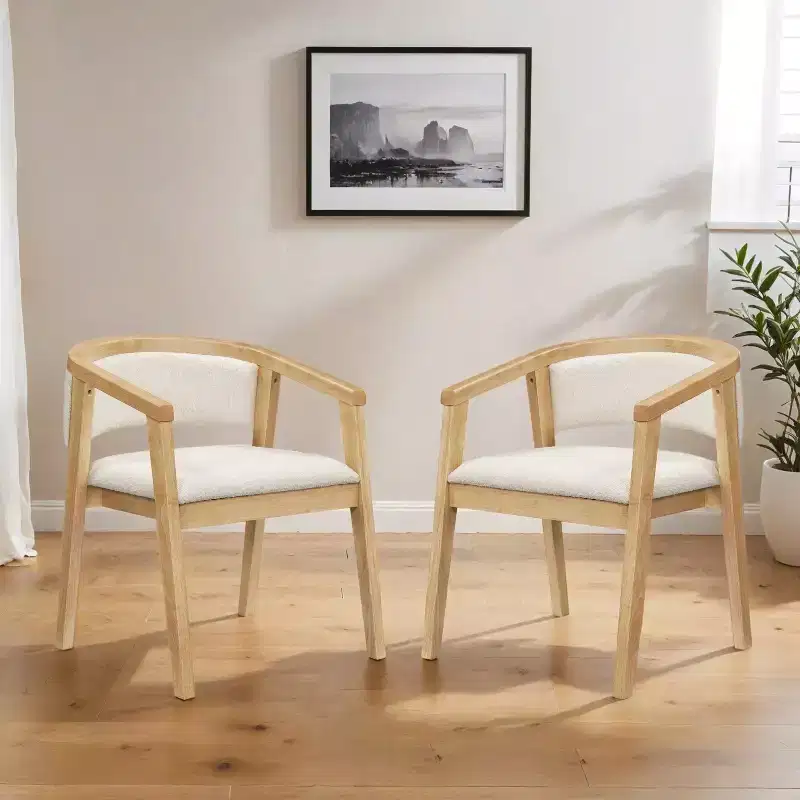 Christopher Knight Home Emilia Mid Century Modern Boucle Upholstered Dining Chairs with U-Shaped Armrests (Set of 2)
