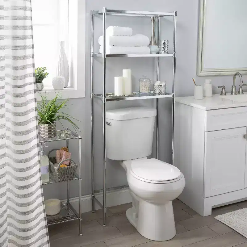 3-Tier Over-Toilet Glass Shelving Unit Chrome