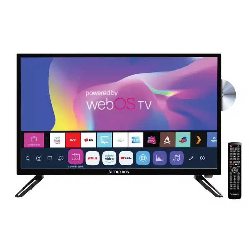 Audiobox 24-In.-Class 1366 x 768 Frameless HD LED Portable Smart TV/DVD Combo with Remote, Car Charger, and WebOS Hub, TV-240SD