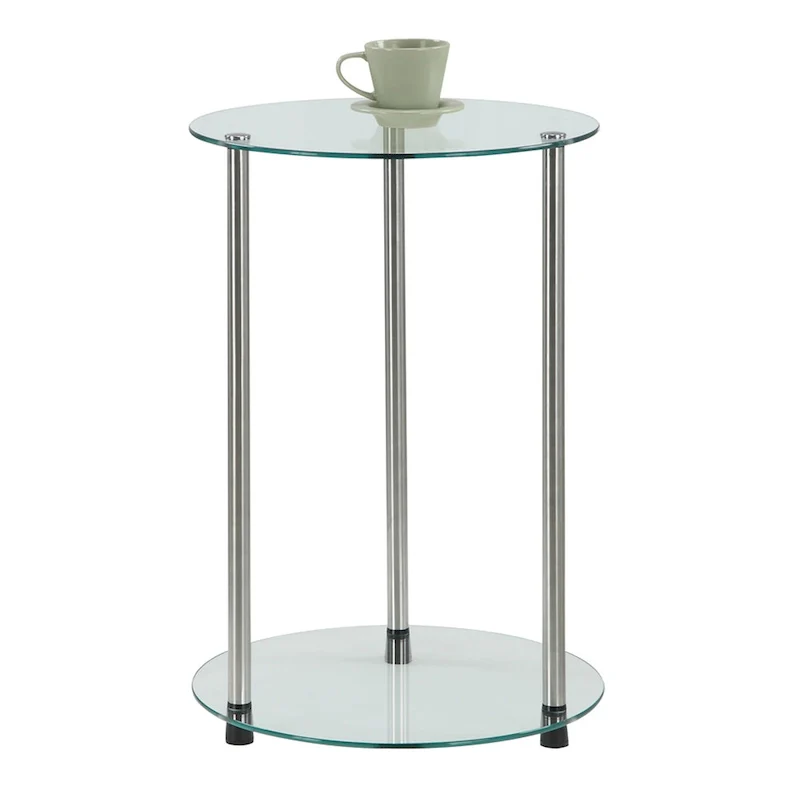 2-Tier Round End Table with Tempered Glass Shelves