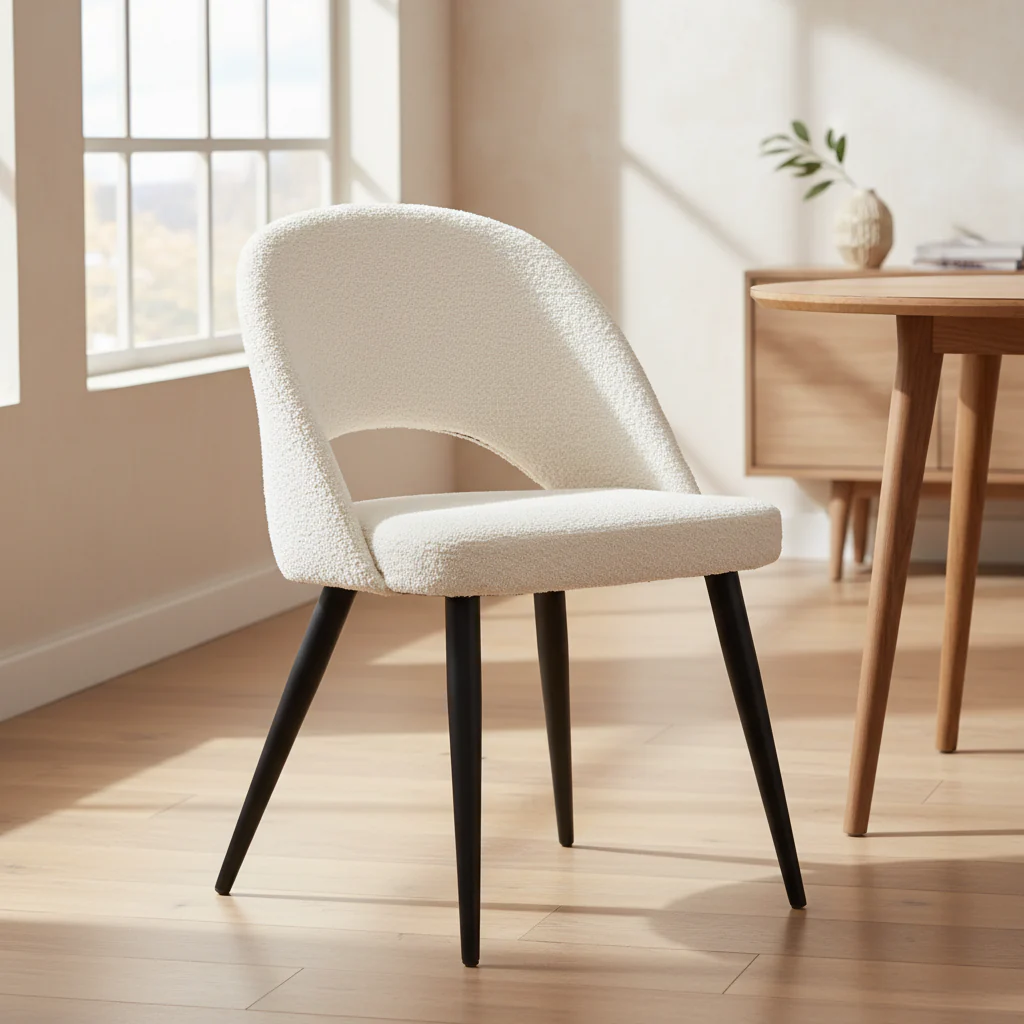 Mid-Century Modern Boucle Upholstered Dining Chair