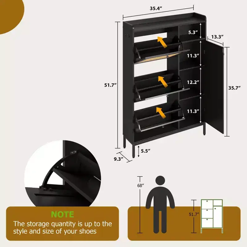 3-Drawer Rattan Shoe Storage Cabinet  Freestanding Organizer for Entryway/Hallway (Easy Assembly)