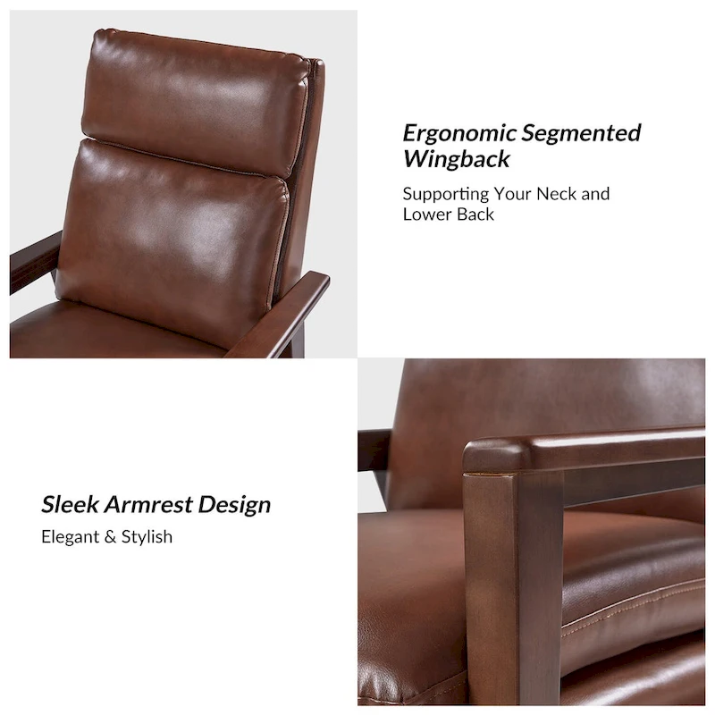 Patrick Mid-century Vegan Leather Solid Wood Recliner by HULALA HOME