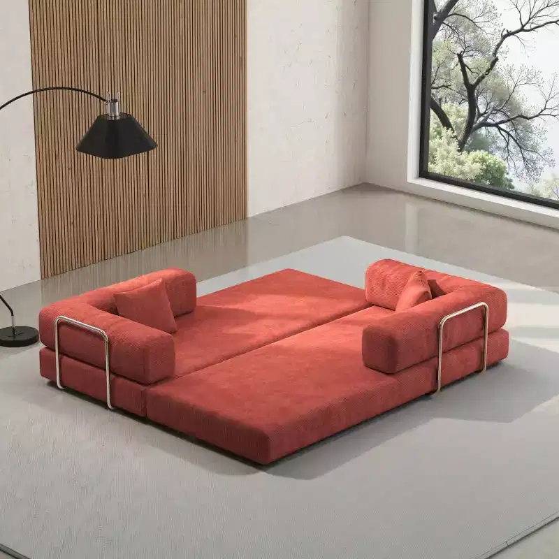 79 Modular Sectional Sofa Bed Convertible, Pudding Floor Sofa, Compression Sleeper for Living Room Bedroom, Orange
