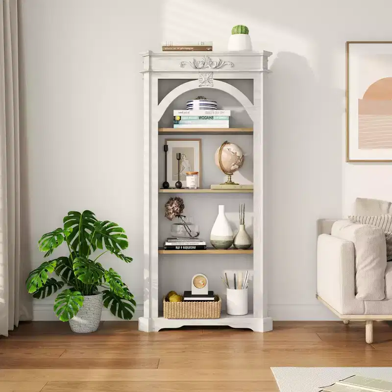 Modern Arched Display Cabinet, Storage Cabinet with 4 Shelves, Freestanding Storage Cabinet for Living Room, Hallway and Office, White
