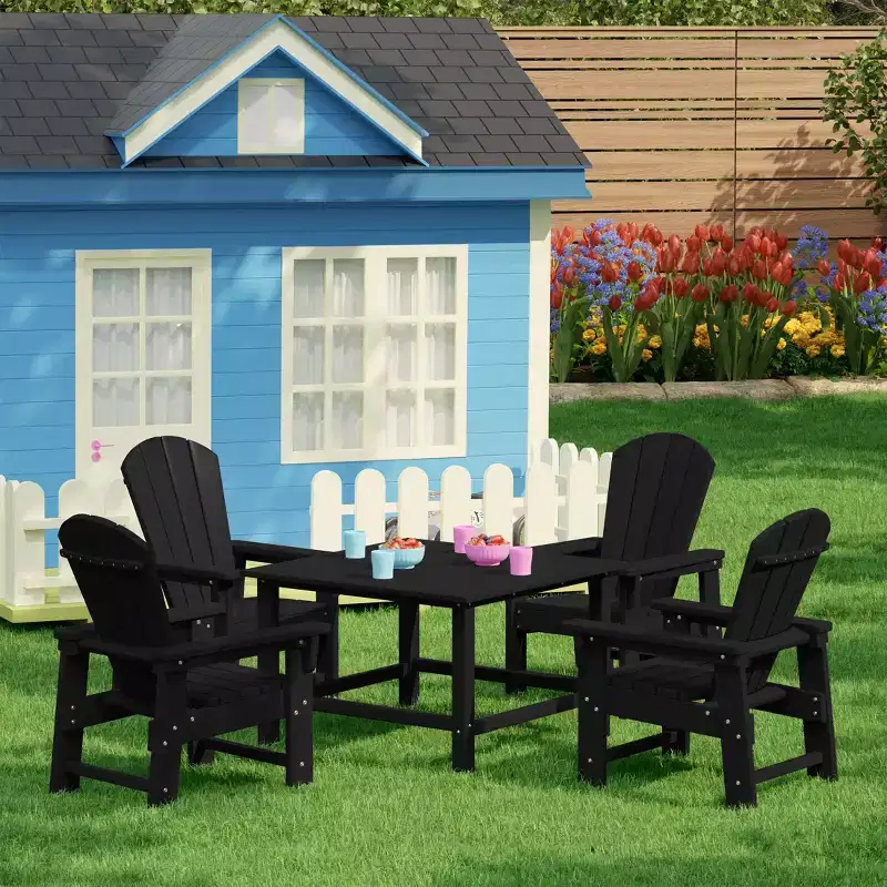 WestinTrends Malibu Kids 5-Piece HDPE Outdoor Square Patio Dining Table and Chairs Set
