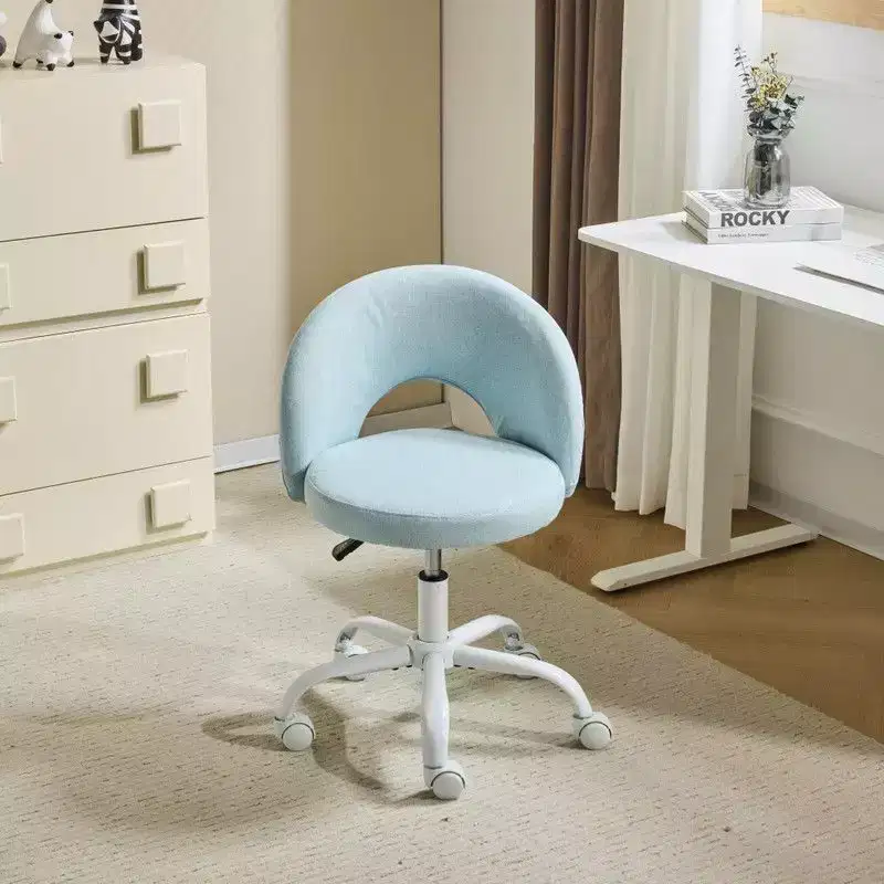Swivel Upholstered Office Chair – Light Yellow Cotton & Linen, Height Adjustable, 300 lb Capacity