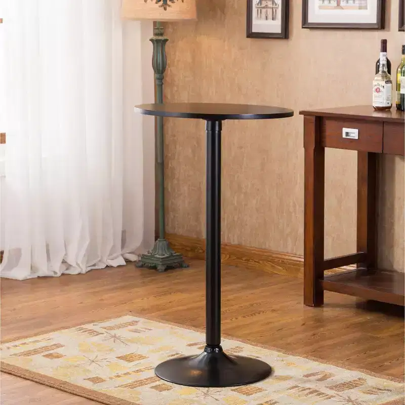 Roundhill Furniture Belham Black Round Adjustable Metal Base Bar Table