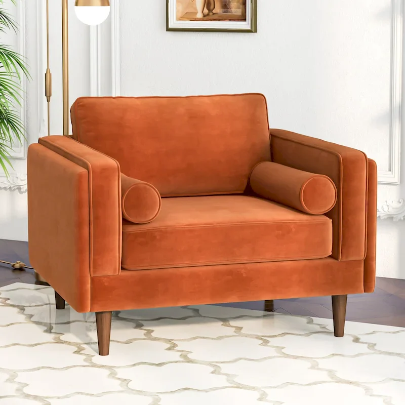 Mid-Century Modern Pillow Back Velvet Upholstered Armchair