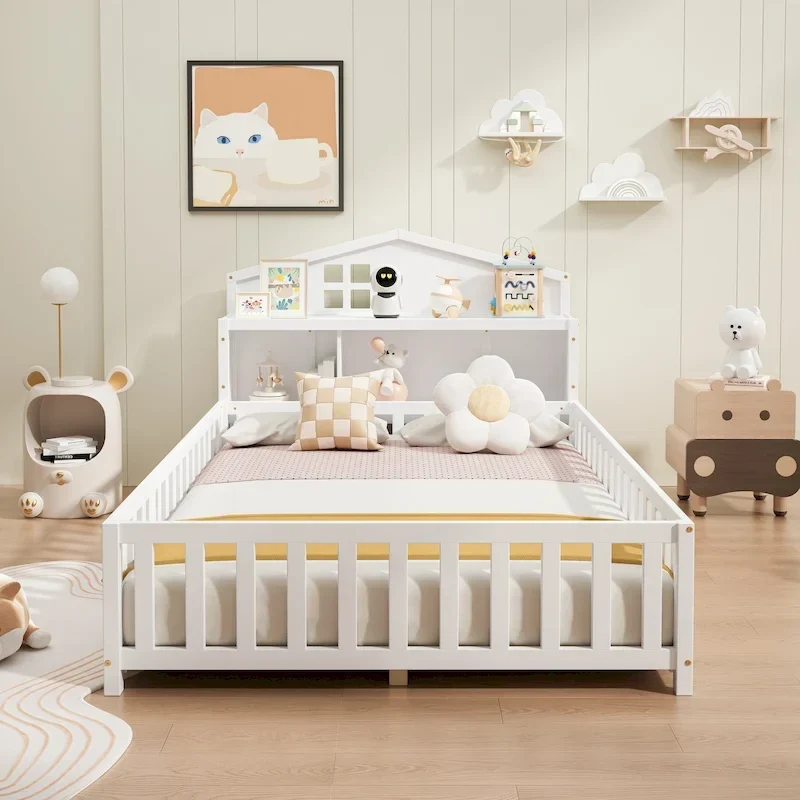 Full-size Floor Beds with Bookcases