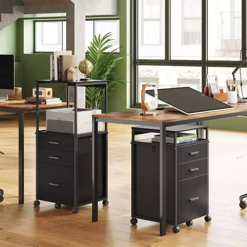 File Cabinet with Storage Drawers, Rolling Printer Stand with Adjustable Shelves, Wood Filing Cabinet for Home Office