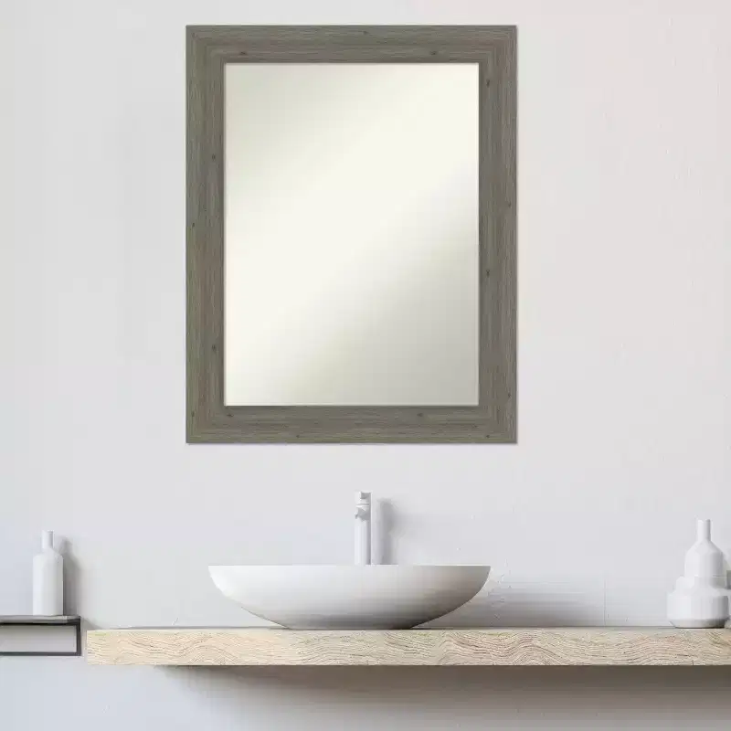 Fencepost Grey Narrow Non-Beveled Wood Bathroom Wall Mirror 28.5 x 22.5 in.