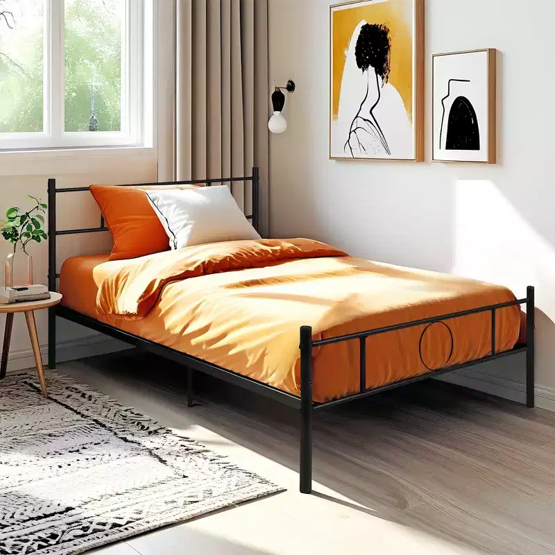 Twin Size Metal Bed Frame with Headboard and Footboard – Black