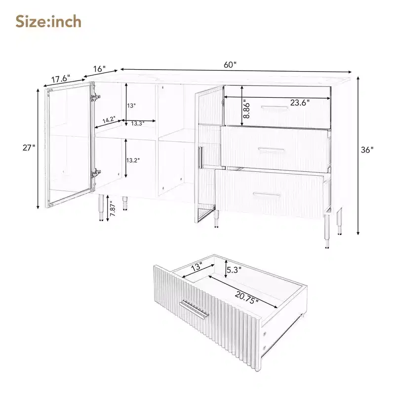 Modern Sideboard Buffet Cabinets Large Storage Space Multifunctional Storage Cabinet for Dining Living Room Entryway Black