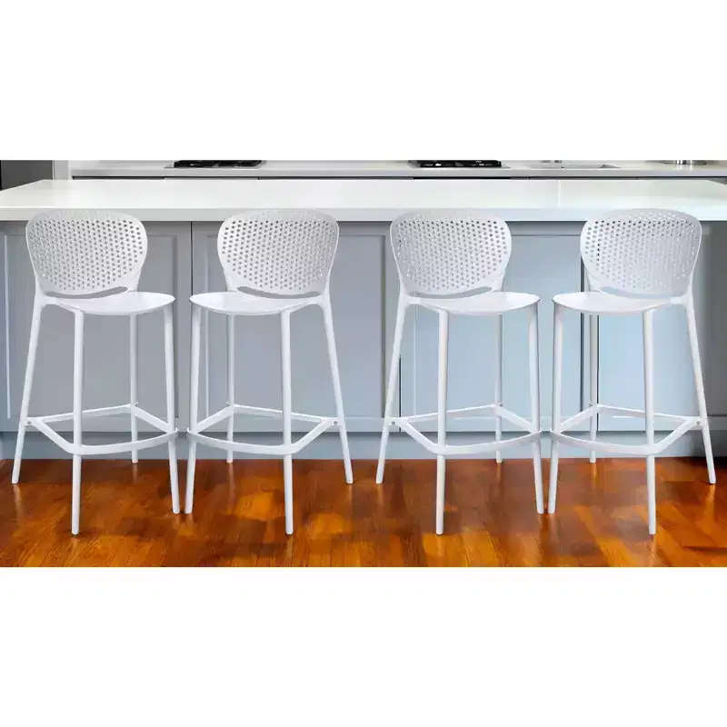 HomeRoots Set of Four 26 White Heavy Duty Plastic Low Back Counter Height Bar Chairs