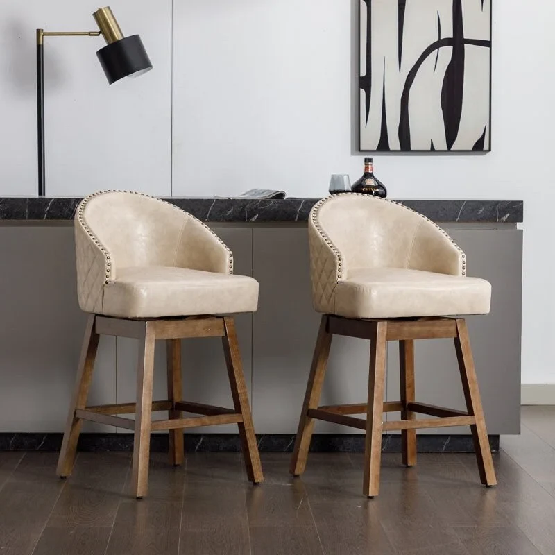 Swivel Wood Counter Height Bar Stools with Footrest (Set of 2)