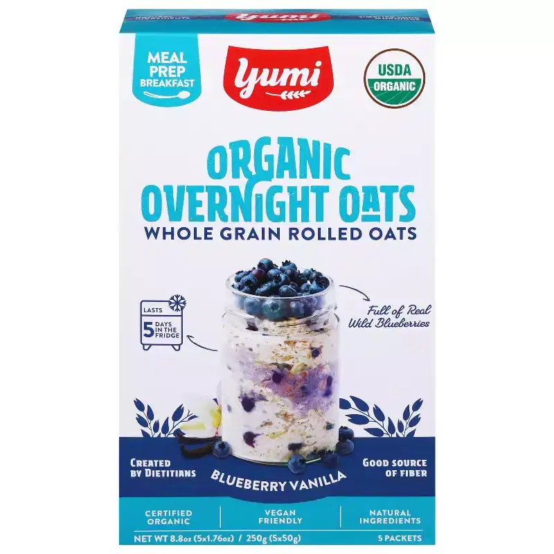 Yumi Organic Overnight Oats, Blueberry Vanilla - Case of 6 - 5 packets - 1.76 oz