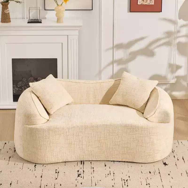 Clihome Curved Two-Person Compress Sofa with Armrests & 2 Pillows