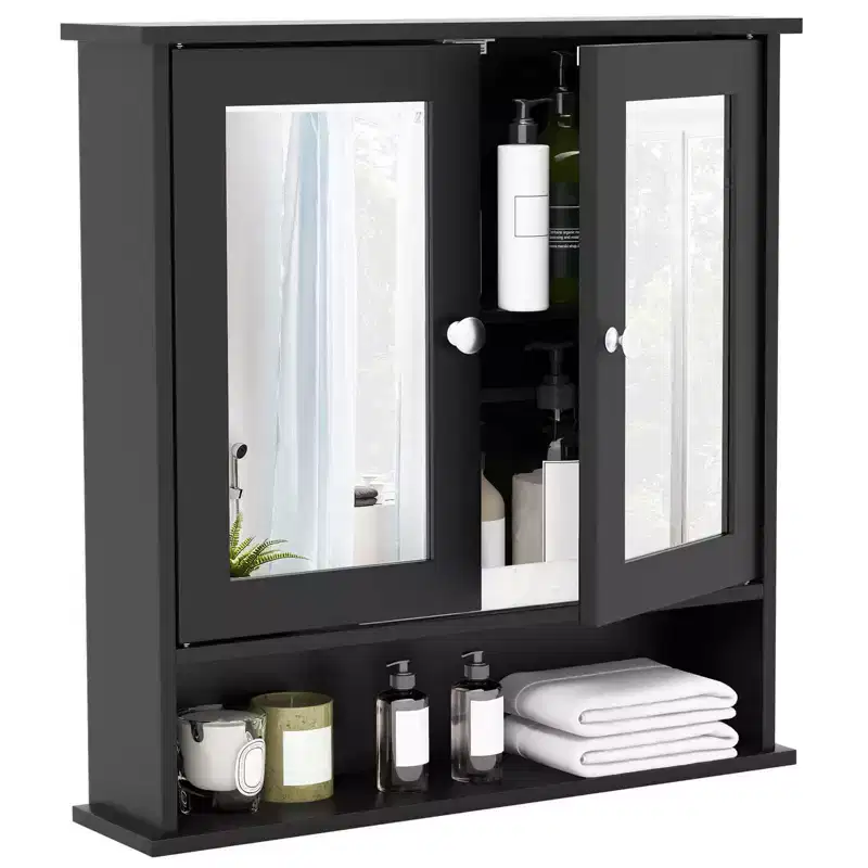 Wall Mount Mirror Cabinet Bathroom Medicine Cabinet Organizer, 22x5x23 in, White/Gray/Brown/Black