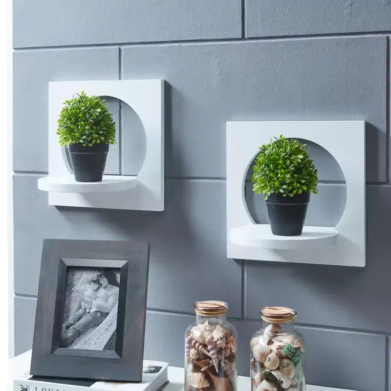 White Round Cutout Wall Shelf Set of 2