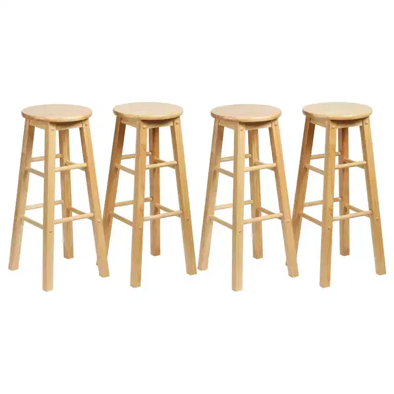 PJ Wood Classic Round Seat 29 Tall Kitchen Counter Stools for Homes, Dining Spaces, and Bars with Backless Seats & 4 Square Legs, Natural (Set of 4)