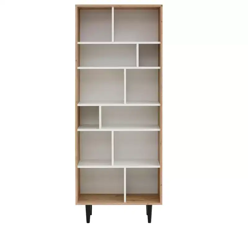 Ren Home Rakel Multi-Tiered Wooden Bookcase, Oak and White