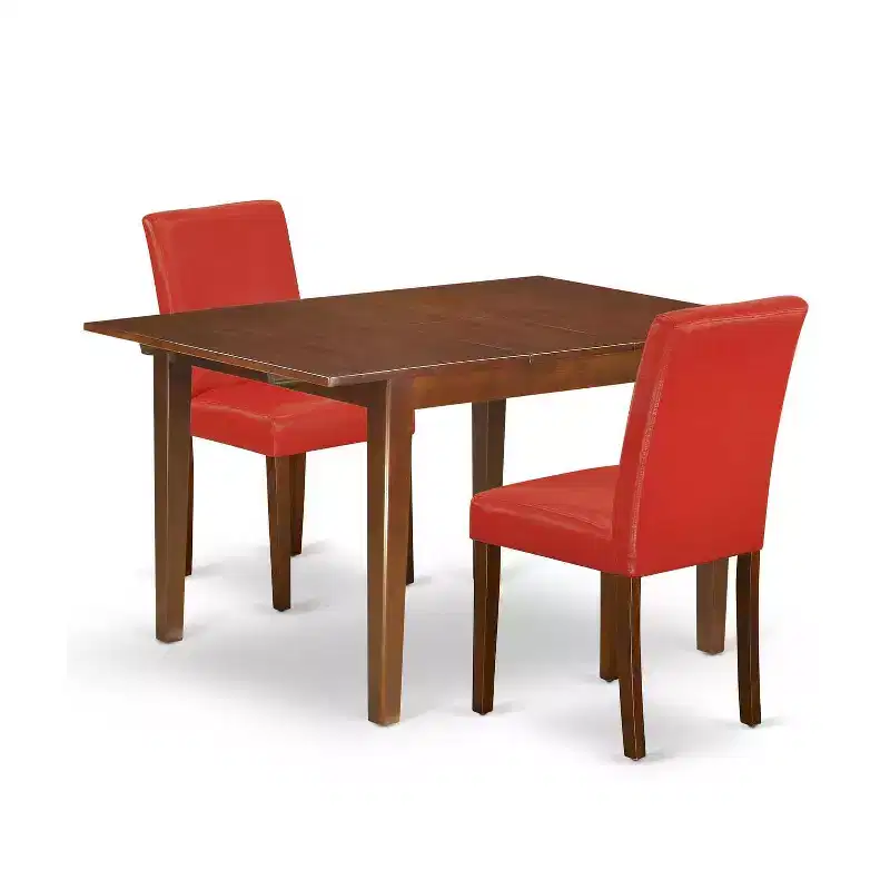 Rectangle Dinette Table Set - 3Pc Dining Table with Butterfly Leaf & 2 Parsons Chairs - Firebrick Red