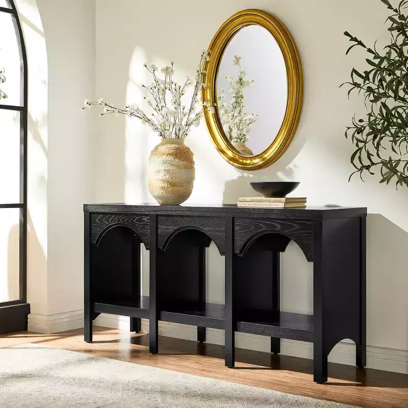 Black / Brown / Whitewashed Triple-Arch Console Table, 60
