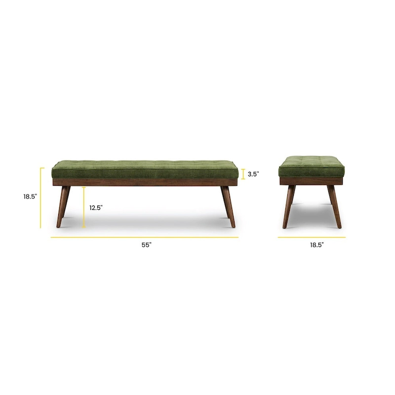 Poly & Bark Luca Fabric Bench - Tufted Seat with Solid Wood Legs