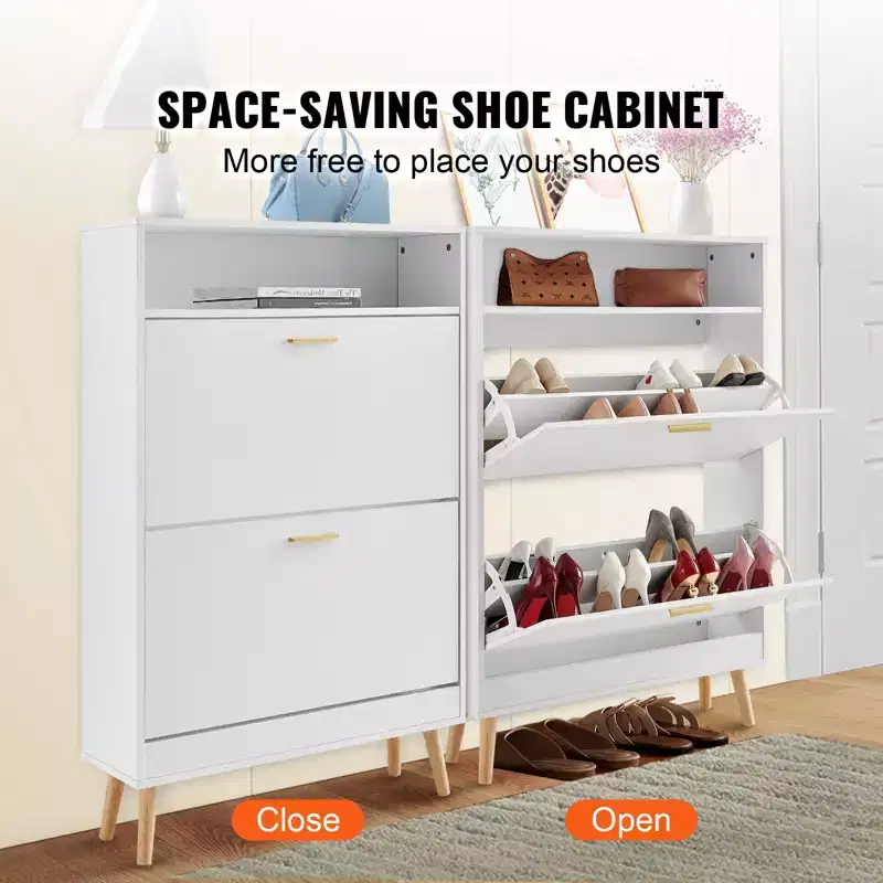 Shoe Cabinet with 2 Flip Drawers & Top Storage Cubby, Free Standing Entryway Organizer, White