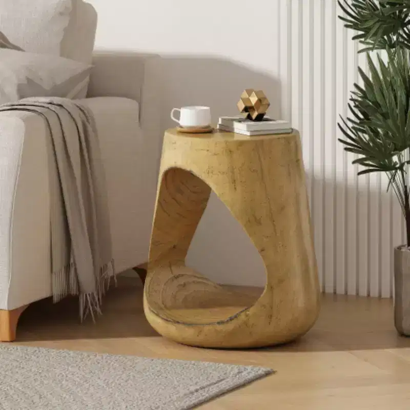 Hollow-Core Side Table with Wood-Grain Texture in Natural Finish