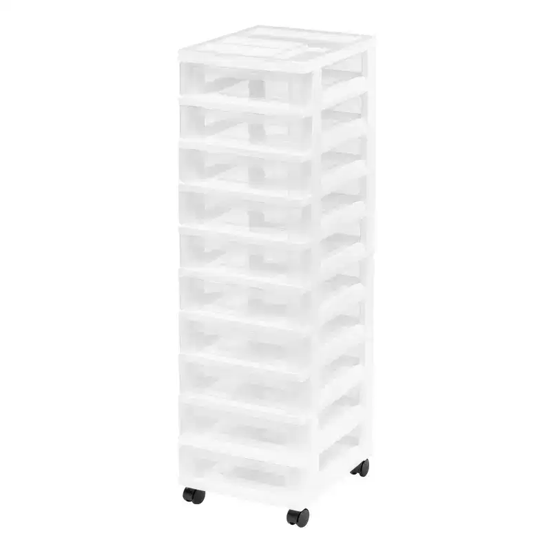 IRIS USA Craft Plastic Organizers and Storage, Rolling Storage Cart for Classroom Supplies, White/Clear