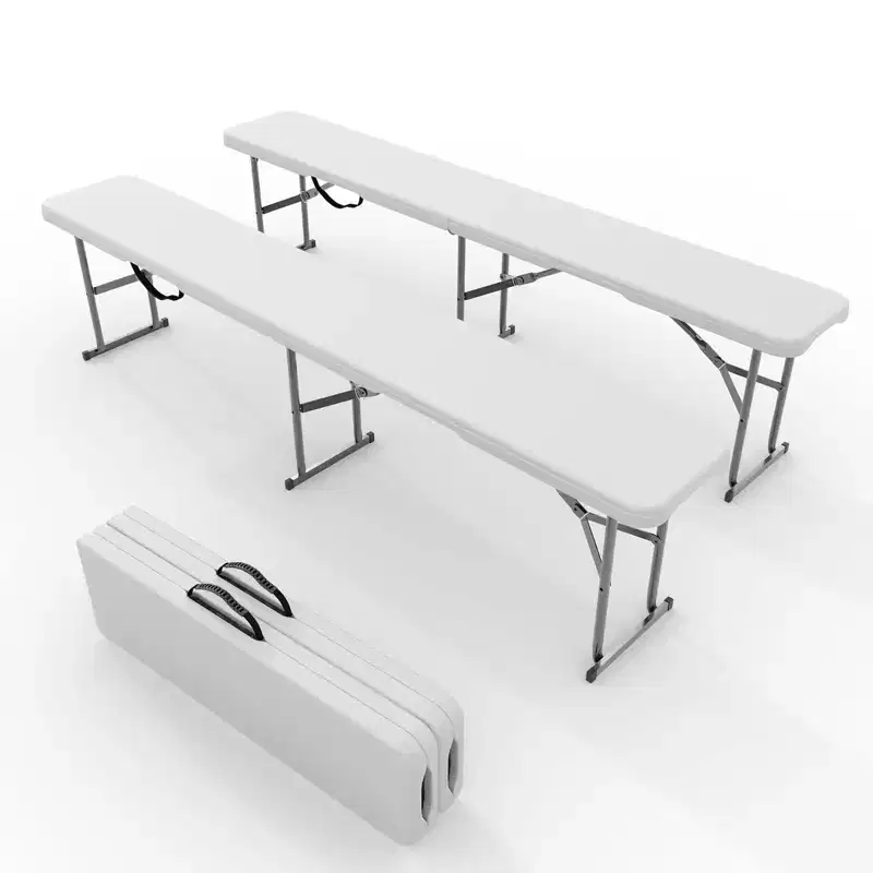 Portable Folding Bench 6 Foot 2 Pack, Plastic Foldable Bench HDPE BenchTop with Carrying Handle for Outdoor Picnic Camping Party Sports Activities
