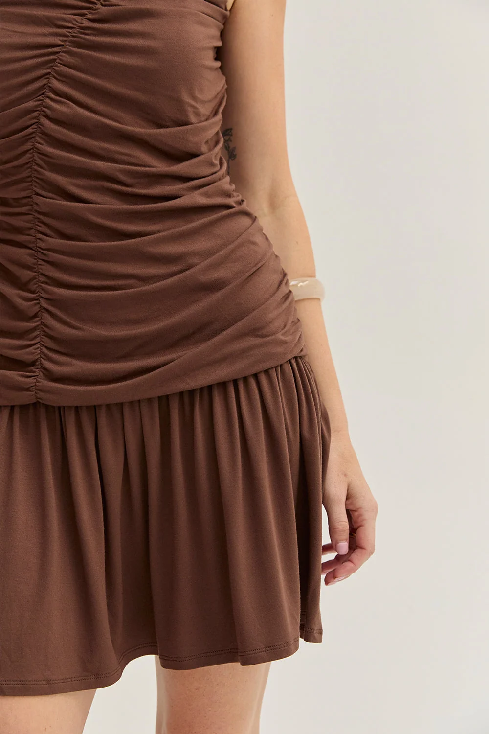 Ruched Knit Mini Dress