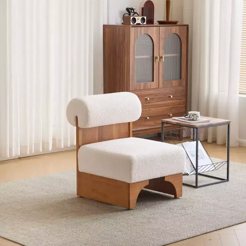 Modern Boucle Lounge Chair,Boucle Upholstered Armchair with Rolled Backrest,Solid Wood Frame,Accent Chair for Living Room,Bedroom,Office